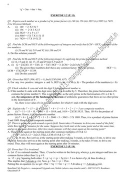 6
       ‘q’ = 3m3 + 6m2 + 4m.
 
EXERCISE 1.2 (P. 11) 
 
Q1.  Express each number as a product of its prime factors:(i) 140 (