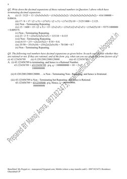 8
Q2. Write down the decimal expansions of those rational numbers in Question 1 above which have 
terminating decimal expansi
