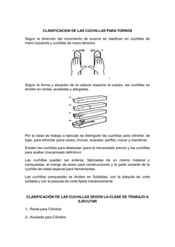 CLASIFICACION DE LAS CUCHILLAS PARA TORNOS
Según la dirección del movimiento de avance se clasifican en cuchillas de
mano izq