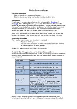 Finding Domain and Range
 
Learning Objective(s)
         Find the domain  (javascript:void(0))of a square root function.

