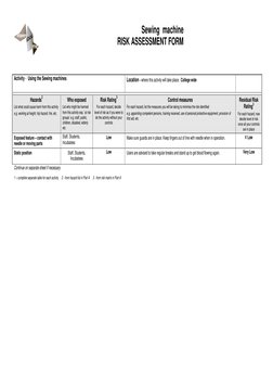 Sewing Risks Sewing Machine Risk Assessment Form | PDF | Hazards | Risk