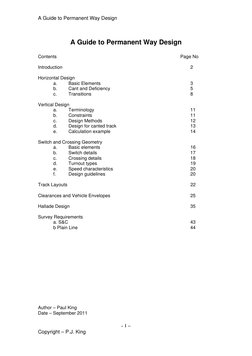 A Guide to Permanent Way Design  
 
  
A Guide to Permanent Way Design 
 
Contents 
 
 
 
 
 
 
 
    Page No 
 
Introduction