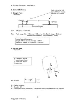 A Guide to Permanent Way Design  
 
b. Cant and Deficiency 
Rails inclined at 1:20 
(to match train wheels) 
towards track ce