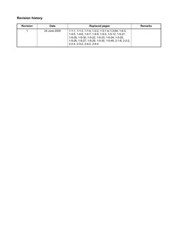 Revision history
Revision
Date
Replaced pages
Remarks
1
24 June 2009
1-1-1, 1-1-3, 1-1-4, 1-2-2, 1-3-1 to 1-3-64, 1-4-3,
1-4-
