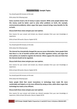 7 
IELTS Essays: Sample Topics| Prepared by: H. Izadi (IELTS Tutor) | Cell phone: 0936 861 0879 
 
Discussion Essay: Sample