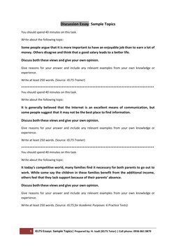 9 
IELTS Essays: Sample Topics| Prepared by: H. Izadi (IELTS Tutor) | Cell phone: 0936 861 0879 
 
Discussion Essay: Sample