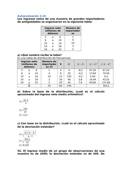 Autoevaluación 3.10 
Los ingresos netos de una muestra de grandes importadores
de antigüedades se organizaron en la siguiente
