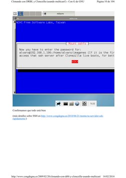 Confirmamos que todo está bien
(más detalles sobre SSH en http://www.congdegnu.es/2010/06/21/monta-tu-servidor-ssh-
rapidamen