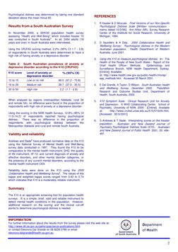 2
Psychological distress was determined by taking one standard 
deviation above the mean minus 60. 
 
Results from a South