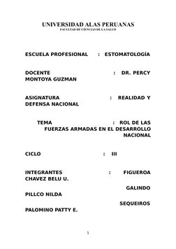 UNIVERSIDAD ALAS PERUANAS
FACULTAD DE CIENCIAS DE LA SALUD
ESCUELA PROFESIONAL      :   ESTOMATOLOGÍA
DOCENTE