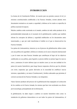 INTRODUCCION
La lectura de la Constitución Política  de nuestro país nos permite conocer el rol y/o
misiones constitucionales