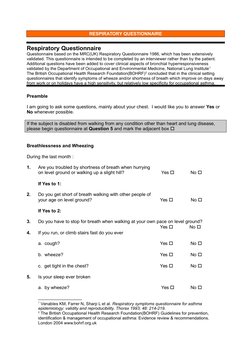 Occupational Respiratory Questionnaire | PDF | Chronic Obstructive ...