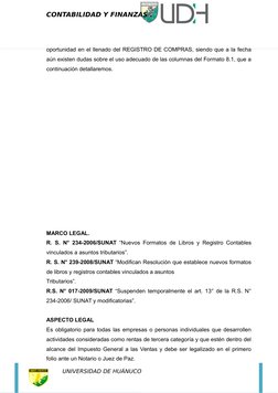 CONTABILIDAD Y FINANZAS .
oportunidad en el llenado del REGISTRO DE COMPRAS, siendo que a la fecha
aún existen dudas sobre el