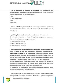 CONTABILIDAD Y FINANZAS .
* Tipo de documento de identidad del proveedor:  Para estos efectos debe
utilizarse la Tabla 2 de l