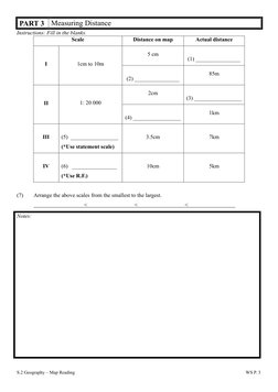 S.2 Geography – Map Reading 
 
WS P. 3 
PART 3 Measuring Distance 
Instructions: Fill in the blanks. 
Scale 
Distance on map