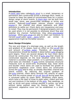 Introduction
A check dam (also calledgully plug) (http://www.sswm.info/glossary/2/letterg#term2642) is a small, temporary or