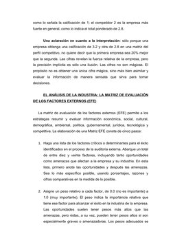 como lo señala la calificación de 1; el competidor 2 es la empresa más 
fuerte en general, como lo indica el total ponderado