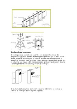 3.colocado de hormigon:
El hormigon sera  vaciado  de acuerdo   con ls especificaciones  de 
preparacion y puesta  en obra de