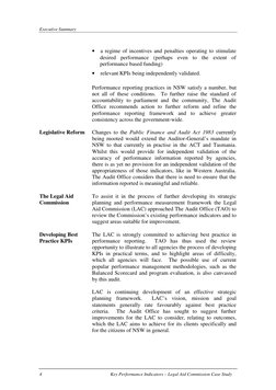 Executive Summary
4
Key Performance Indicators – Legal Aid Commission Case Study
• a regime of incentives and penalties opera