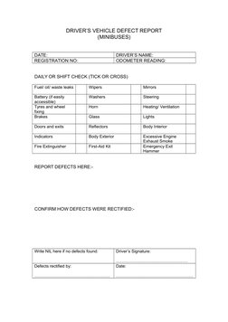 Driver's Vehicle Defect Report Form | PDF