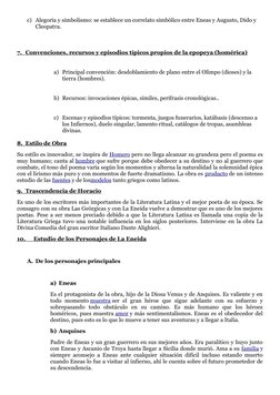 c) Alegoría y simbolismo: se establece un correlato simbólico entre Eneas y Augusto, Dido y 
Cleopatra.
7.
      Convenciones