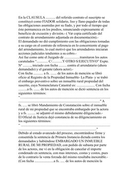 En la CLAUSULA ........... del referido contrato el suscripto se 
constituyó como FIADOR solidario, liso y llano pagador de t