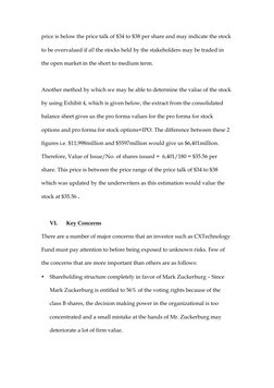 price is below the price talk of $34 to $38 per share and may indicate the stock 
to be overvalued if all the stocks held by
