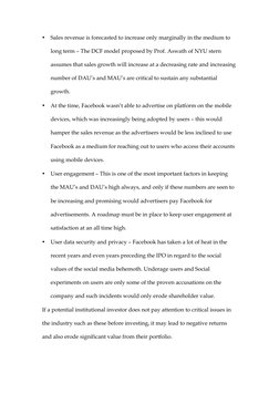 • Sales revenue is forecasted to increase only marginally in the medium to 
long term – The DCF model proposed by Prof. Aswat