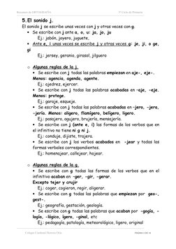Resumen de ORTOGRAFÍA      
 
3º Ciclo de Primaria 
 
Colegio Cardenal Herrera Oria 
 
PÁGINA 3 DE 16 
5. El sonido j.  
El s