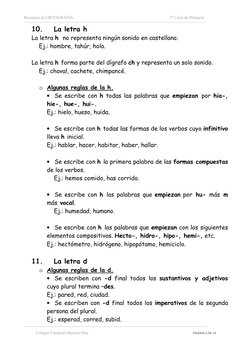 Resumen de ORTOGRAFÍA      
 
3º Ciclo de Primaria 
 
Colegio Cardenal Herrera Oria 
 
PÁGINA 6 DE 16 
10. 
La letra h 
La le