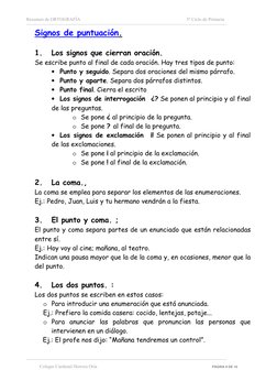 Resumen de ORTOGRAFÍA      
 
3º Ciclo de Primaria 
 
Colegio Cardenal Herrera Oria 
 
PÁGINA 9 DE 16 
Signos de puntuación.