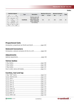 D1WWEM01E
7
DIVISION
Hydraulic diagram
Type
Description
Maximum flow up to
Maximum pressure
Page
l/min
US gpm
bar
psi
VAA/RU/