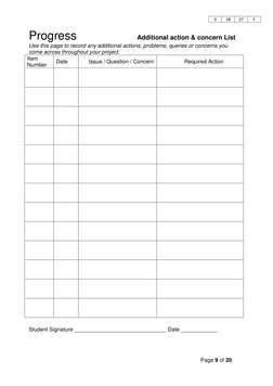 9 
18 
27 
F 
 
Progress 
 
 
    Additional action & concern List 
Use this page to record any additional actions, problems,