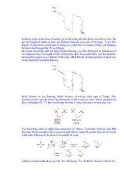 Looking at the orientation of model, go on sketching the line from one end to other. To
get the length of each cut pipe, get 