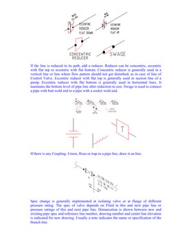 If the line is reduced in its path, add a reducer. Reducer can be concentric, eccentric
with flat top or eccentric with flat 