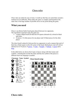 Chess rules
Chess rules are relatively easy to learn, I would say that they are somewhere around a 
medium level of difficult