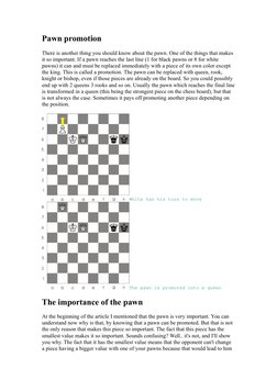 Pawn promotion
There is another thing you should know about the pawn. One of the things that makes 
it so important. If a paw