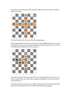 The rook can move along the ranks and files of the chess board as long as it doesn't 
bump over a piece.
The white rook can m