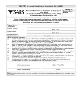 Da185 Sars Form.pdf DA 185.4A2 Exporter Registration Form | PDF | Trade | International Trade
