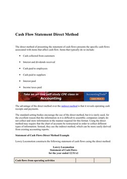 Cash Flow Statement Direct Method
The direct method of presenting the statement of cash flows presents the specific cash flow