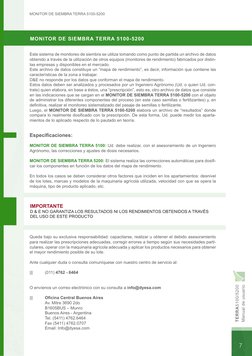 Manual de usuario
TERRA5100/5200
MONITOR DE SIEMBRA TERRA 5100-5200
MONITOR DE SIEMBRA TERRA 5100-5200
Este sistema de monito
