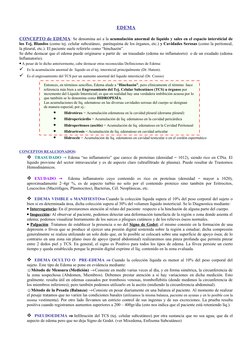 EDEMA
CONCEPTO de EDEMA: Se denomina así a la acumulación anormal de líquido y sales en el espacio intersticial de 
los Tej.
