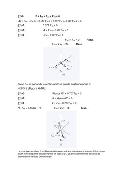 ∑F=0                 P + FAB + FAC + FAE = 0
-4 j + FAB j - FAC k + 0.577 FAE i + 0.577 FAE j - 0.577 FAE k = 0
∑Fx=0