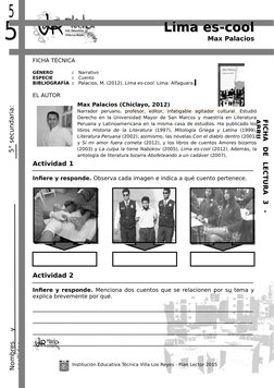 Nombres 
y 
apellidos:
5° secundaria:    
    
Institución Educativa Técnica Villa Los Reyes - Plan Lector 2015 
Lima es-cool