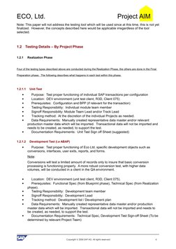 ECO, Ltd. 
Project AIM
Note: This paper will not address the testing tool which will be used since at this time, this is not