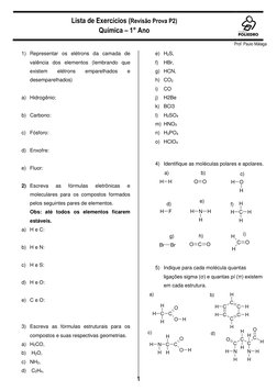Lista de Exercícios (Revisão Prova P2) 
Química – 1° Ano