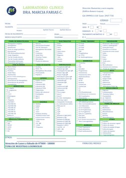 LABORATORIO  CLINICO
Dirección: Buenavista y sucre esquina
       DRA. MARCIA FARIAS C.
(Edificio Romero Loayza)
Cel: