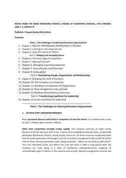 NOTES  FROM  THE  BOOK  MANAGING  RADICAL  CHANGE  BY  SUMANTRA  GHOSHAL,  GITA  PIRAMAL  
AND C. A. BARTLETTi 
Publisher: Pe