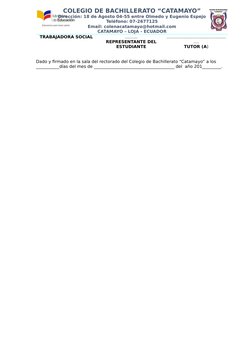 COLEGIO DE BACHILLERATO “CATAMAYO”
Dirección: 18 de Agosto 04-55 entre Olmedo y Eugenio Espejo
Teléfono: 07-2677125
Email: co