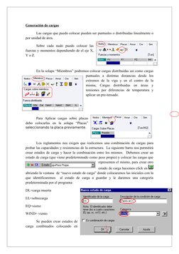 Generación de cargas
Las cargas que puedo colocar pueden ser puntuales o distribuidas linealmente o 
por unidad de área.
